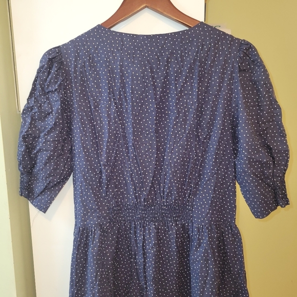 Laura Ashley vintage 3/4 sleeve polka dot midi dress blue yellow size 10 - Picture 6 of 12